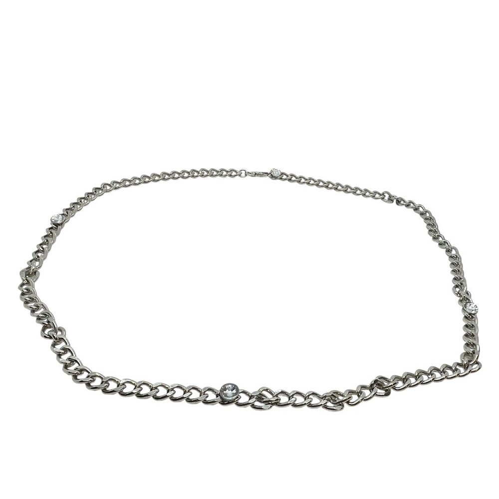3/$30 SILVER TONE CHAIN BELT WITH CLEAR CRYSTALS RHINESTONE LINKS VINTAGE Y2K